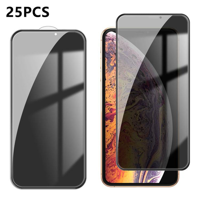 25 láminas de vidrio templado de alta calidad con acabado de aluminio, cobertura total, antihuellas y serigrafía para mayor privacidad., For iPhone 17e / 16e, For iPhone 17 Pro Max, For iPhone 17 Pro, For iPhone 17, For iPhone Air, For iPhone 16 Pro Ma...