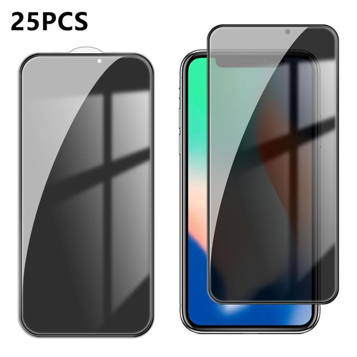 25 láminas de vidrio templado de alta calidad con acabado de aluminio, cobertura total, antihuellas y serigrafía para mayor privacidad., For iPhone 17e / 16e, For iPhone 17 Pro Max, For iPhone 17 Pro, For iPhone 17, For iPhone Air, For iPhone 16 Pro Ma...