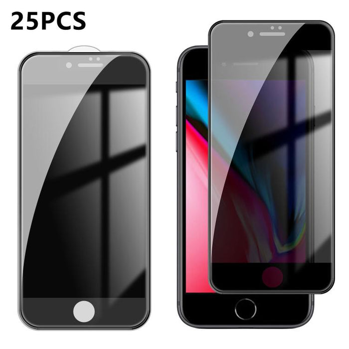 25 láminas de vidrio templado de alta calidad con acabado de aluminio, cobertura total, antihuellas y serigrafía para mayor privacidad., For iPhone 17e / 16e, For iPhone 17 Pro Max, For iPhone 17 Pro, For iPhone 17, For iPhone Air, For iPhone 16 Pro Ma...