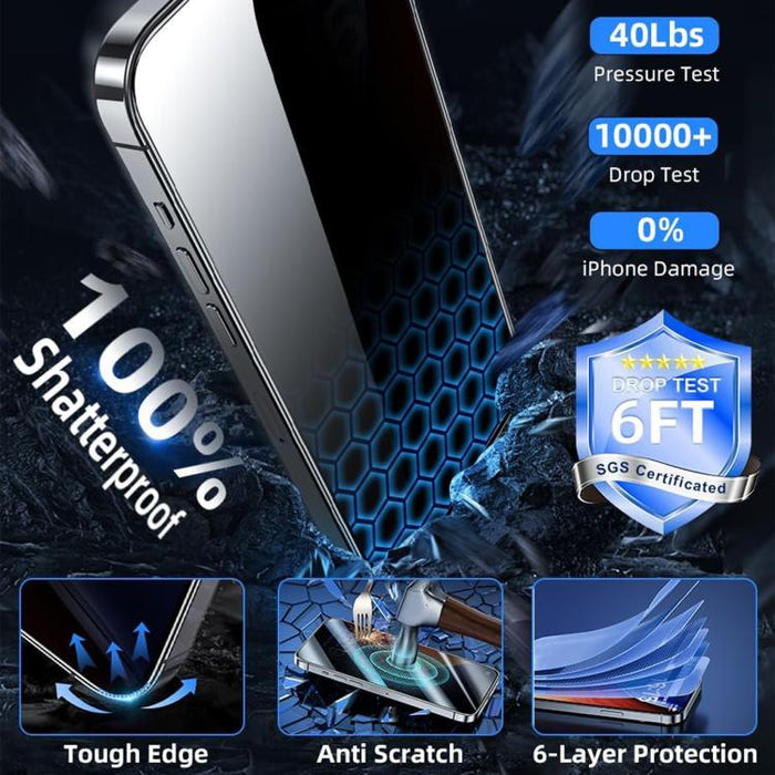 25 láminas de vidrio templado de alta calidad con acabado de aluminio, cobertura total, antihuellas y serigrafía para mayor privacidad., For iPhone 17e / 16e, For iPhone 17 Pro Max, For iPhone 17 Pro, For iPhone 17, For iPhone Air, For iPhone 16 Pro Ma...