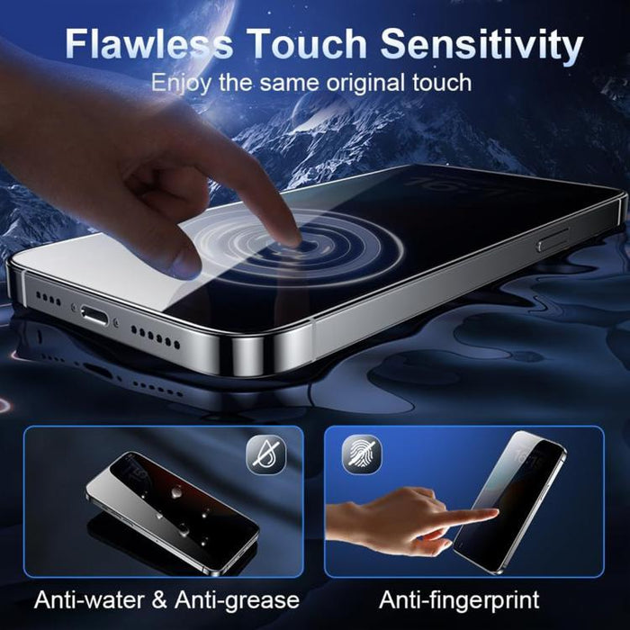 25 láminas de vidrio templado de alta calidad con acabado de aluminio, cobertura total, antihuellas y serigrafía para mayor privacidad., For iPhone 17e / 16e, For iPhone 17 Pro Max, For iPhone 17 Pro, For iPhone 17, For iPhone Air, For iPhone 16 Pro Ma...