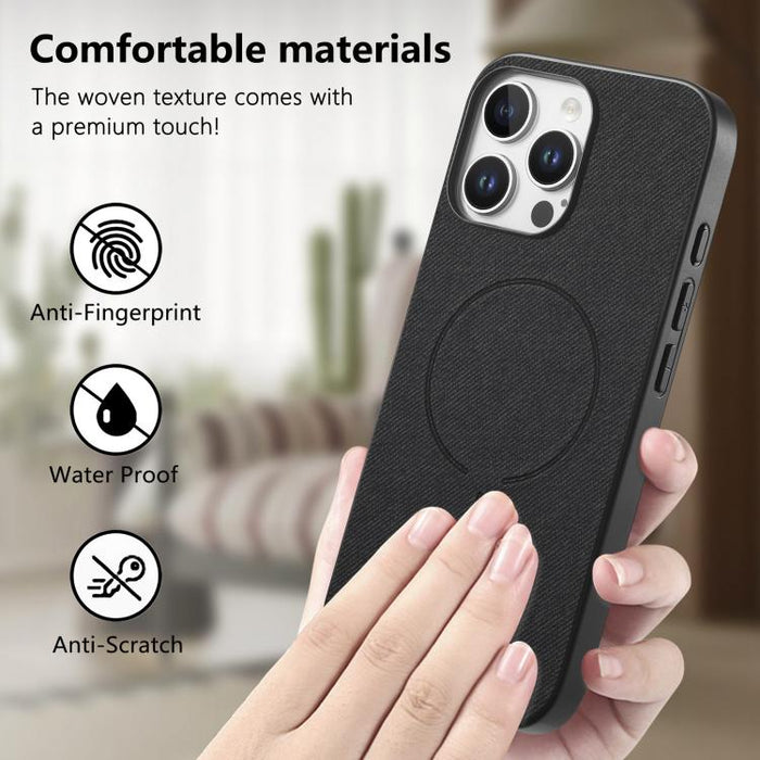 Funda para teléfono con cubierta trasera magnética de PU de tela, For iPhone 13 Pro Max, For iPhone 13 Pro, For iPhone 13, For iPhone 12 Pro Max, For iPhone 12 / 12 Pro