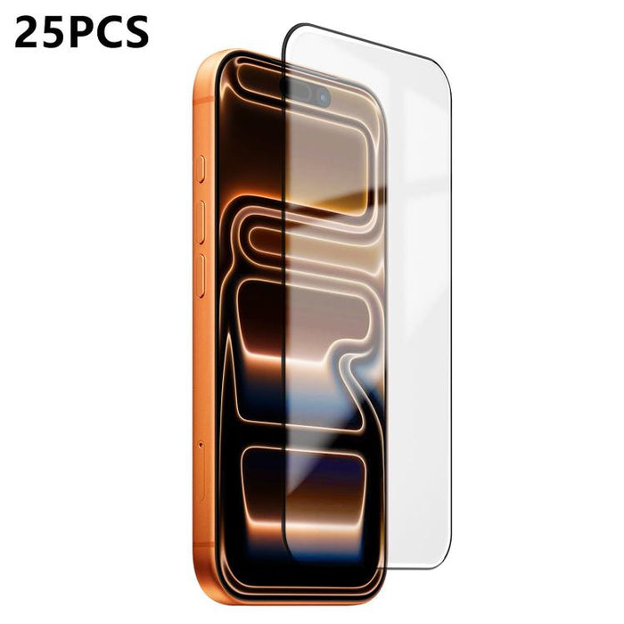 25 láminas de vidrio templado de alta alúmina ultrafinas con impresión ultrasónica HD y adhesivo completo., For iPhone 17e / 16e, For iPhone 17 Pro Max, For iPhone 17 Pro, For iPhone 17, For iPhone Air, For iPhone 16 Pro Max, For iPhone 16 Pro         ...