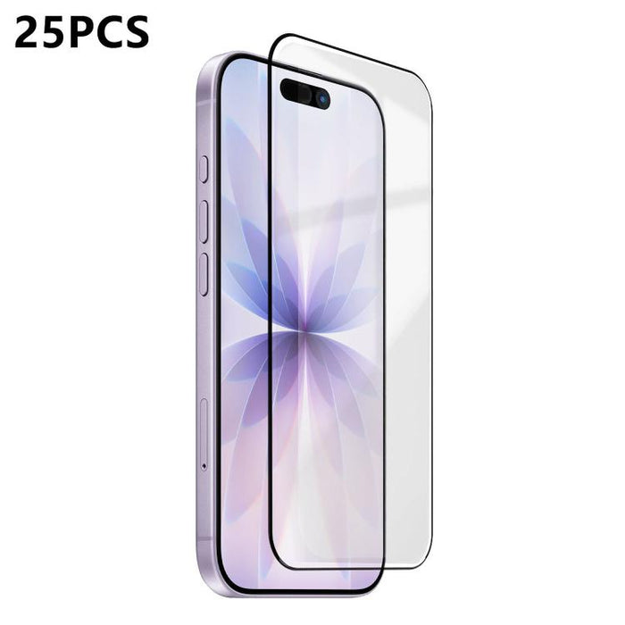 25 láminas de vidrio templado de alta alúmina ultrafinas con impresión ultrasónica HD y adhesivo completo., For iPhone 17e / 16e, For iPhone 17 Pro Max, For iPhone 17 Pro, For iPhone 17, For iPhone Air, For iPhone 16 Pro Max, For iPhone 16 Pro         ...