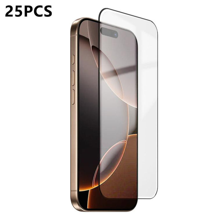 25 láminas de vidrio templado de alta alúmina ultrafinas con impresión ultrasónica HD y adhesivo completo., For iPhone 17e / 16e, For iPhone 17 Pro Max, For iPhone 17 Pro, For iPhone 17, For iPhone Air, For iPhone 16 Pro Max, For iPhone 16 Pro         ...