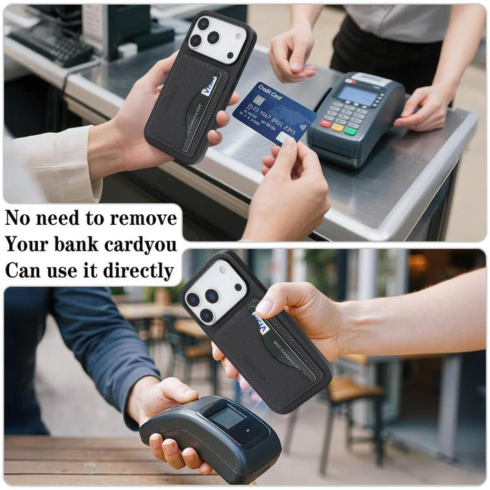 Funda trasera para teléfono con tarjetero magnético de piel vegana estilo retro, For iPhone 17e / 16e, For iPhone 17 Pro Max, For iPhone 17 Pro, For iPhone 17, For iPhone 16 Pro Max, For iPhone 16 Pro, For iPhone 16 Plus, For iPhone 16