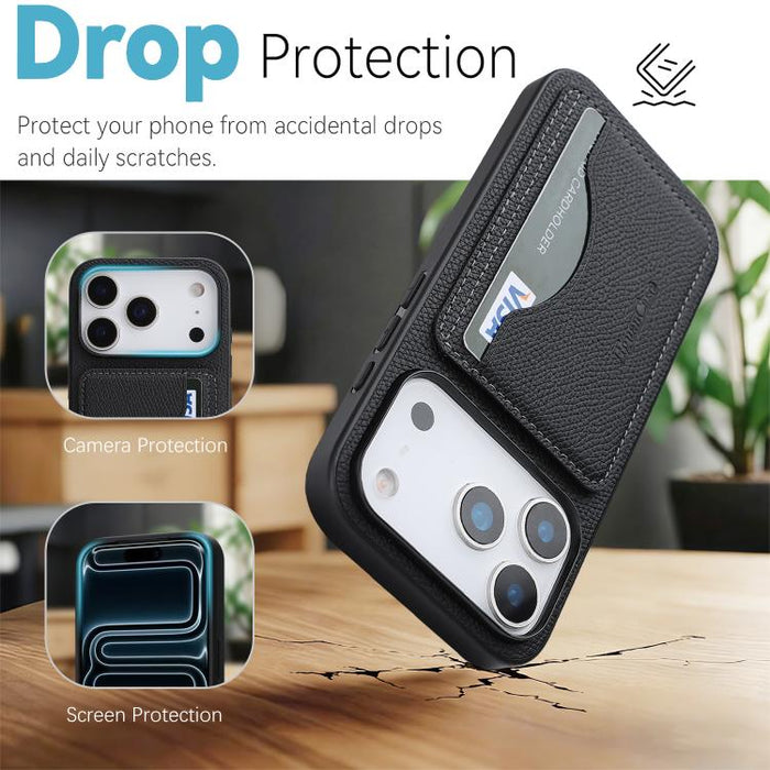 Funda trasera para teléfono con tarjetero magnético de piel vegana estilo retro, For iPhone 17e / 16e, For iPhone 17 Pro Max, For iPhone 17 Pro, For iPhone 17, For iPhone 16 Pro Max, For iPhone 16 Pro, For iPhone 16 Plus, For iPhone 16
