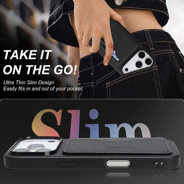 Funda trasera para teléfono con tarjetero magnético de piel vegana estilo retro, For iPhone 17e / 16e, For iPhone 17 Pro Max, For iPhone 17 Pro, For iPhone 17, For iPhone 16 Pro Max, For iPhone 16 Pro, For iPhone 16 Plus, For iPhone 16