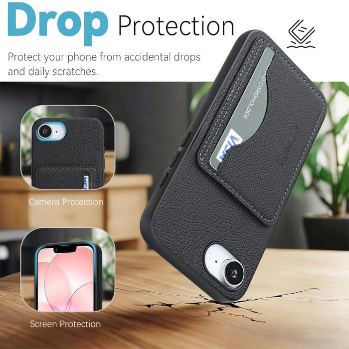 Funda trasera para teléfono con tarjetero magnético de piel vegana estilo retro, For iPhone 17e / 16e, For iPhone 17 Pro Max, For iPhone 17 Pro, For iPhone 17, For iPhone 16 Pro Max, For iPhone 16 Pro, For iPhone 16 Plus, For iPhone 16