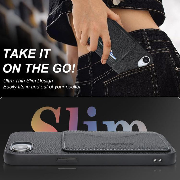 Funda trasera para teléfono con tarjetero magnético de piel vegana estilo retro, For iPhone 17e / 16e, For iPhone 17 Pro Max, For iPhone 17 Pro, For iPhone 17, For iPhone 16 Pro Max, For iPhone 16 Pro, For iPhone 16 Plus, For iPhone 16