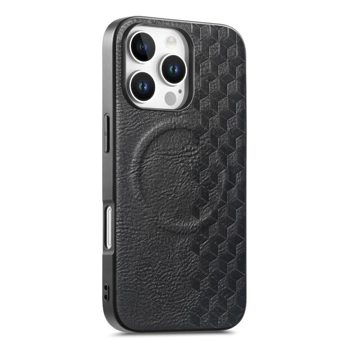 Funda magnética a prueba de golpes para teléfono con textura de cuadrícula 3D de PU, For iPhone 17 Pro, For iPhone Air, For iPhone 16 Pro, For iPhone 16