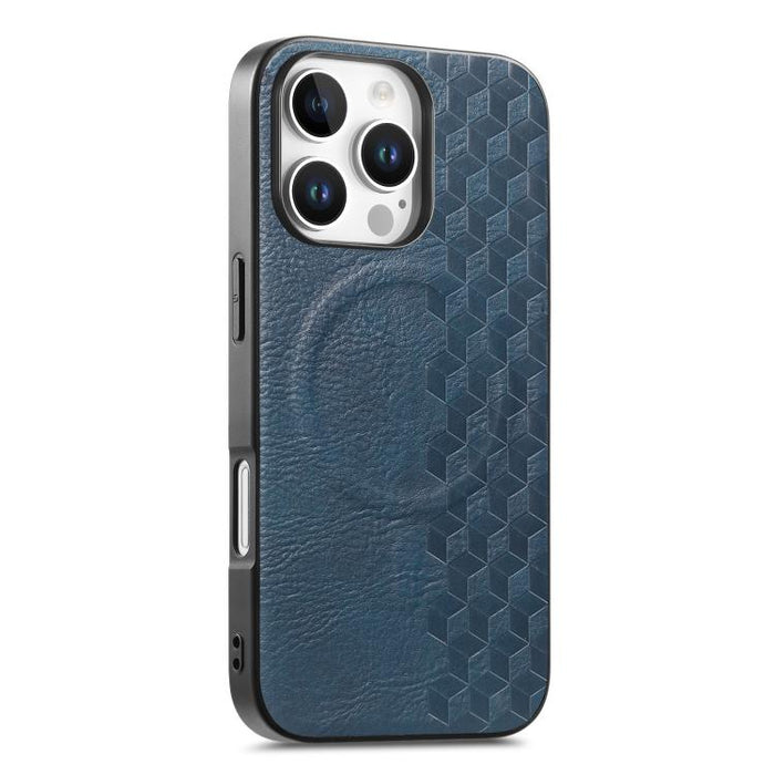Funda magnética a prueba de golpes para teléfono con textura de cuadrícula 3D de PU, For iPhone 17 Pro, For iPhone Air, For iPhone 16 Pro, For iPhone 16