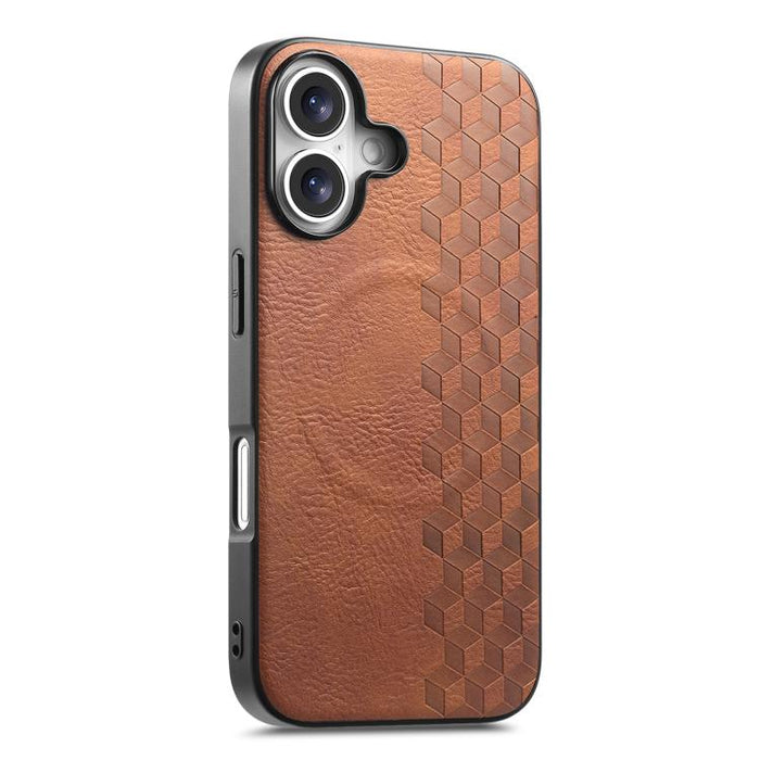 Funda magnética a prueba de golpes para teléfono con textura de cuadrícula 3D de PU, For iPhone 17 Pro, For iPhone Air, For iPhone 16 Pro, For iPhone 16