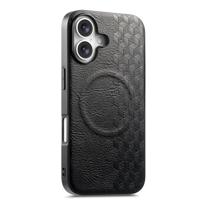 Funda magnética a prueba de golpes para teléfono con textura de cuadrícula 3D de PU, For iPhone 17 Pro, For iPhone Air, For iPhone 16 Pro, For iPhone 16