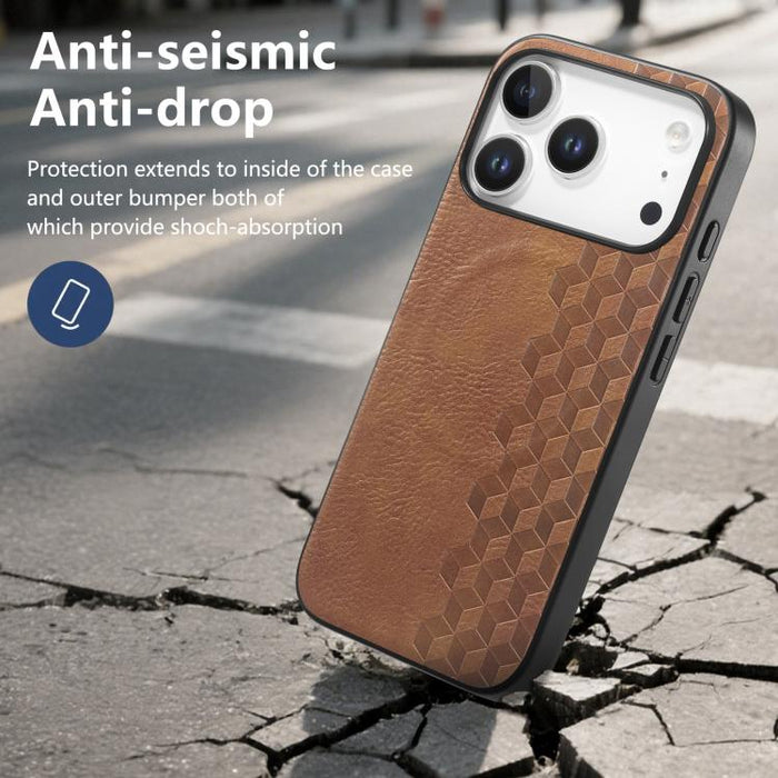 Funda magnética a prueba de golpes para teléfono con textura de cuadrícula 3D de PU, For iPhone 17 Pro, For iPhone Air, For iPhone 16 Pro, For iPhone 16