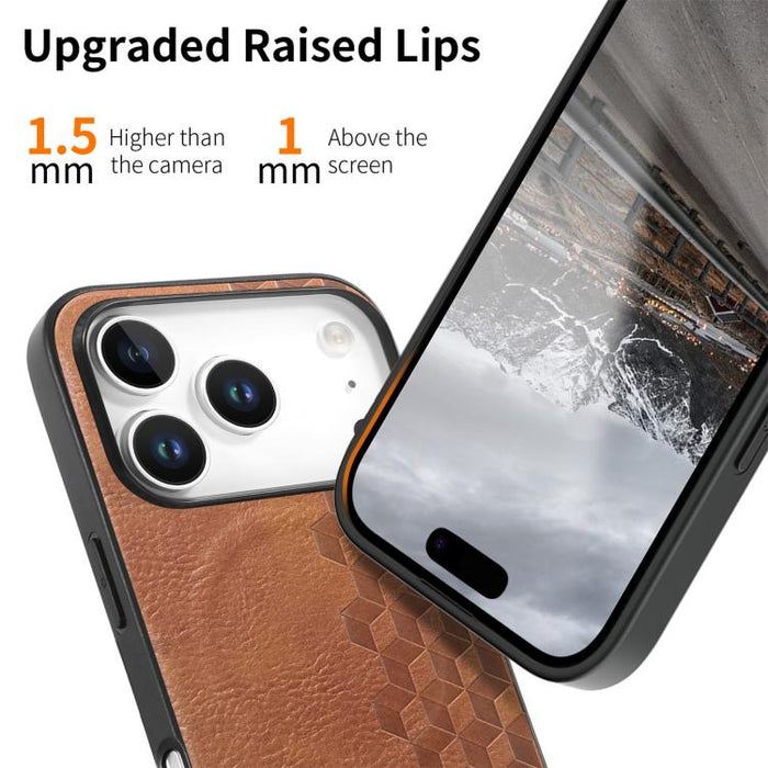 Funda magnética a prueba de golpes para teléfono con textura de cuadrícula 3D de PU, For iPhone 17 Pro, For iPhone Air, For iPhone 16 Pro, For iPhone 16
