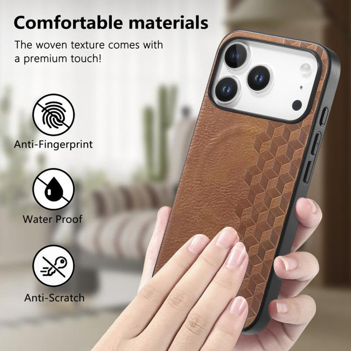 Funda magnética a prueba de golpes para teléfono con textura de cuadrícula 3D de PU, For iPhone 17 Pro, For iPhone Air, For iPhone 16 Pro, For iPhone 16