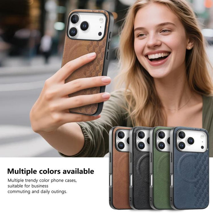 Funda magnética a prueba de golpes para teléfono con textura de cuadrícula 3D de PU, For iPhone 17 Pro, For iPhone Air, For iPhone 16 Pro, For iPhone 16