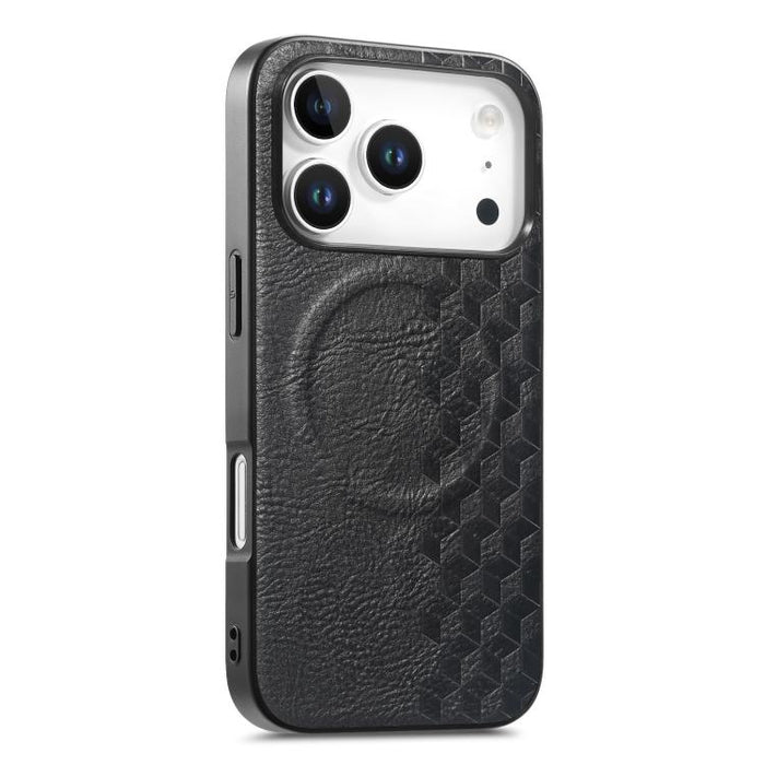 Funda magnética a prueba de golpes para teléfono con textura de cuadrícula 3D de PU, For iPhone 17 Pro, For iPhone Air, For iPhone 16 Pro, For iPhone 16