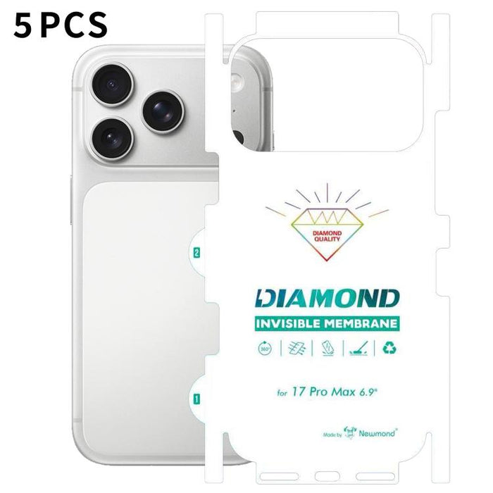 5 láminas de hidrogel transparentes HD de cobertura total con diseño de diamante invisible en la parte posterior., For iPhone 17 Pro Max, For iPhone 17 Pro, For iPhone 17, For iPhone Air, For iPhone 16 Pro Max, For iPhone 16 Pro, For iPhone 16 Plus    ...