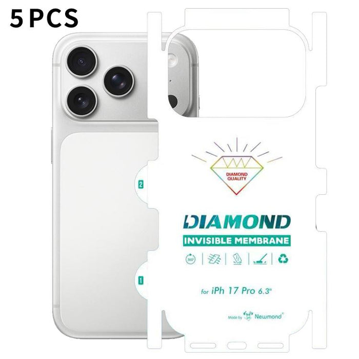 5 láminas de hidrogel transparentes HD de cobertura total con diseño de diamante invisible en la parte posterior., For iPhone 17 Pro Max, For iPhone 17 Pro, For iPhone 17, For iPhone Air, For iPhone 16 Pro Max, For iPhone 16 Pro, For iPhone 16 Plus    ...
