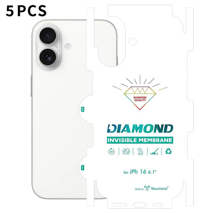 5 láminas de hidrogel transparentes HD de cobertura total con diseño de diamante invisible en la parte posterior., For iPhone 17 Pro Max, For iPhone 17 Pro, For iPhone 17, For iPhone Air, For iPhone 16 Pro Max, For iPhone 16 Pro, For iPhone 16 Plus    ...