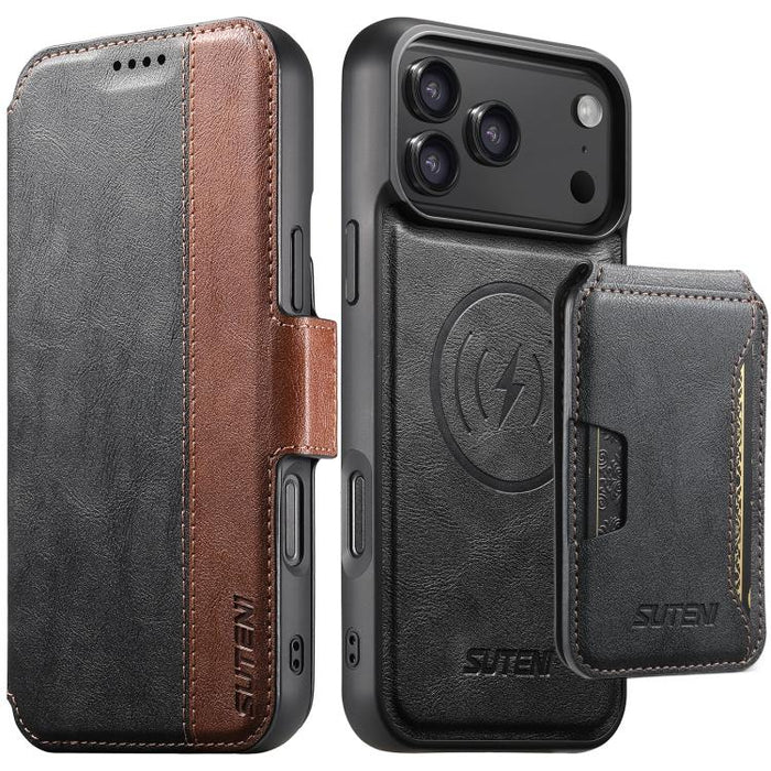 Funda para teléfono magnética extraíble con diseño de piel de vaca y empalme izquierdo-derecho Suteni Q07S3, For iPhone 17 Pro Max, For iPhone 17 Pro, For iPhone 17, For iPhone Air, For iPhone 16 Pro Max, For iPhone 16 Pro, For iPhone 16 Plus          ...