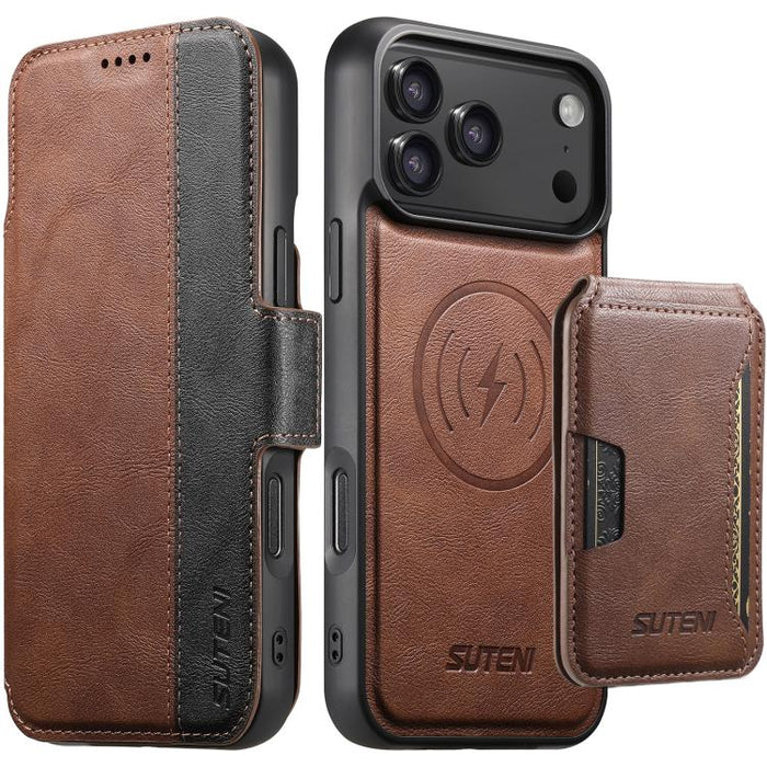 Funda para teléfono magnética extraíble con diseño de piel de vaca y empalme izquierdo-derecho Suteni Q07S3, For iPhone 17 Pro Max, For iPhone 17 Pro, For iPhone 17, For iPhone Air, For iPhone 16 Pro Max, For iPhone 16 Pro, For iPhone 16 Plus          ...