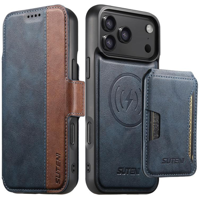 Funda para teléfono magnética extraíble con diseño de piel de vaca y empalme izquierdo-derecho Suteni Q07S3, For iPhone 17 Pro Max, For iPhone 17 Pro, For iPhone 17, For iPhone Air, For iPhone 16 Pro Max, For iPhone 16 Pro, For iPhone 16 Plus          ...