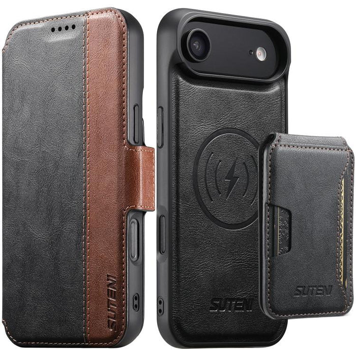 Funda para teléfono magnética extraíble con diseño de piel de vaca y empalme izquierdo-derecho Suteni Q07S3, For iPhone 17 Pro Max, For iPhone 17 Pro, For iPhone 17, For iPhone Air, For iPhone 16 Pro Max, For iPhone 16 Pro, For iPhone 16 Plus          ...