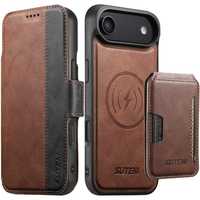 Funda para teléfono magnética extraíble con diseño de piel de vaca y empalme izquierdo-derecho Suteni Q07S3, For iPhone 17 Pro Max, For iPhone 17 Pro, For iPhone 17, For iPhone Air, For iPhone 16 Pro Max, For iPhone 16 Pro, For iPhone 16 Plus          ...