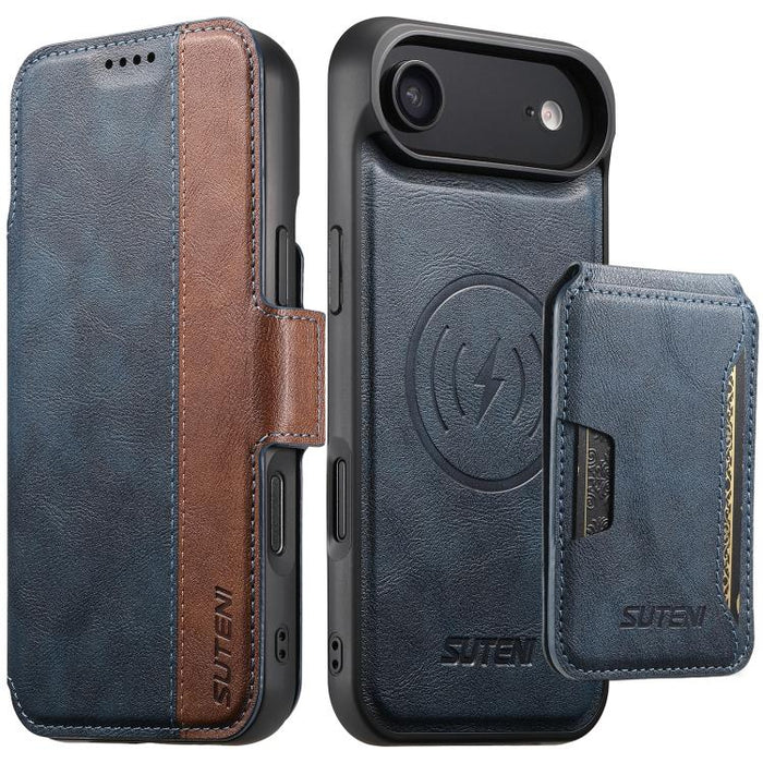 Funda para teléfono magnética extraíble con diseño de piel de vaca y empalme izquierdo-derecho Suteni Q07S3, For iPhone 17 Pro Max, For iPhone 17 Pro, For iPhone 17, For iPhone Air, For iPhone 16 Pro Max, For iPhone 16 Pro, For iPhone 16 Plus          ...