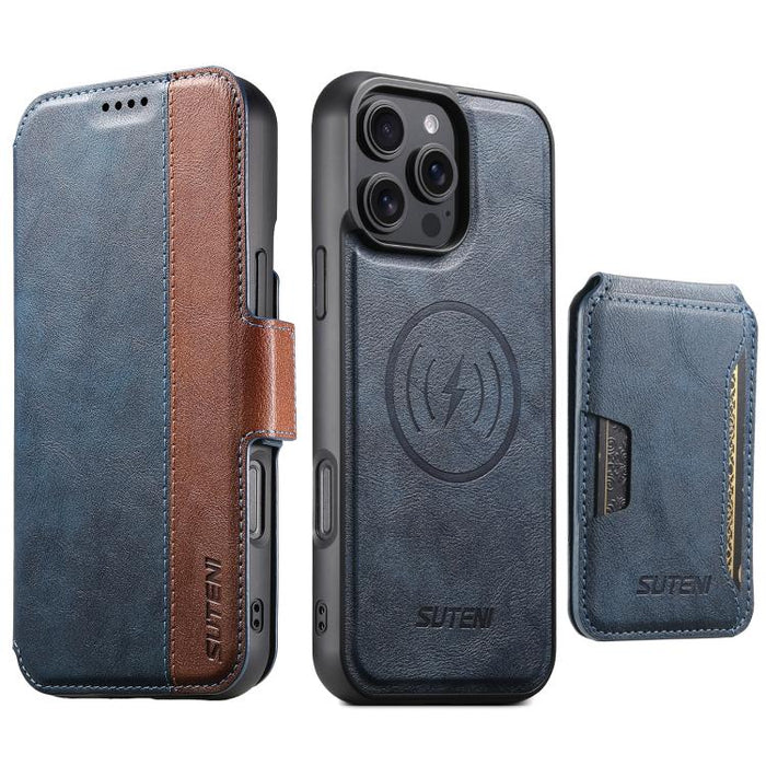 Funda para teléfono magnética extraíble con diseño de piel de vaca y empalme izquierdo-derecho Suteni Q07S3, For iPhone 17 Pro Max, For iPhone 17 Pro, For iPhone 17, For iPhone Air, For iPhone 16 Pro Max, For iPhone 16 Pro, For iPhone 16 Plus          ...