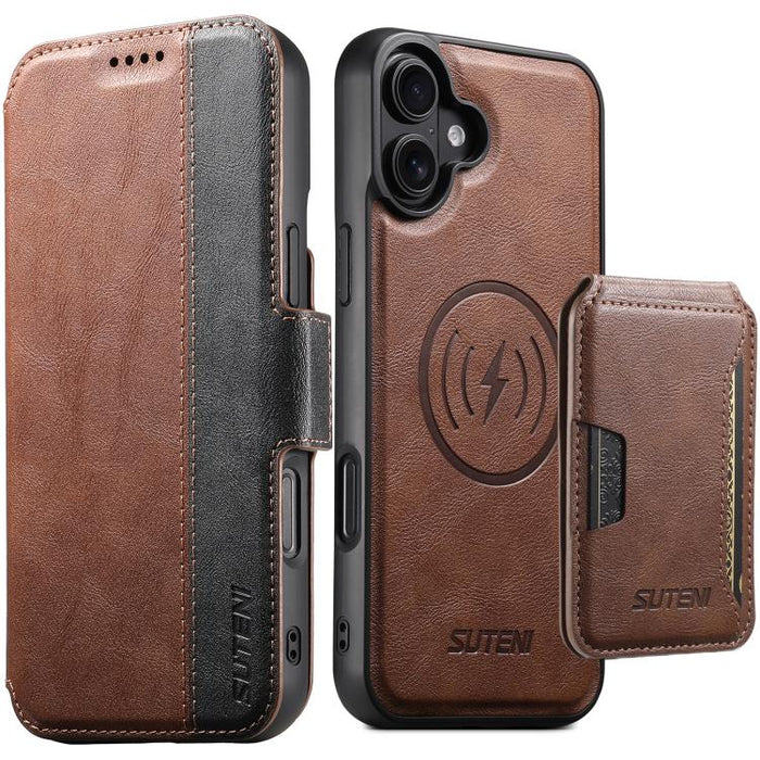Funda para teléfono magnética extraíble con diseño de piel de vaca y empalme izquierdo-derecho Suteni Q07S3, For iPhone 17 Pro Max, For iPhone 17 Pro, For iPhone 17, For iPhone Air, For iPhone 16 Pro Max, For iPhone 16 Pro, For iPhone 16 Plus          ...