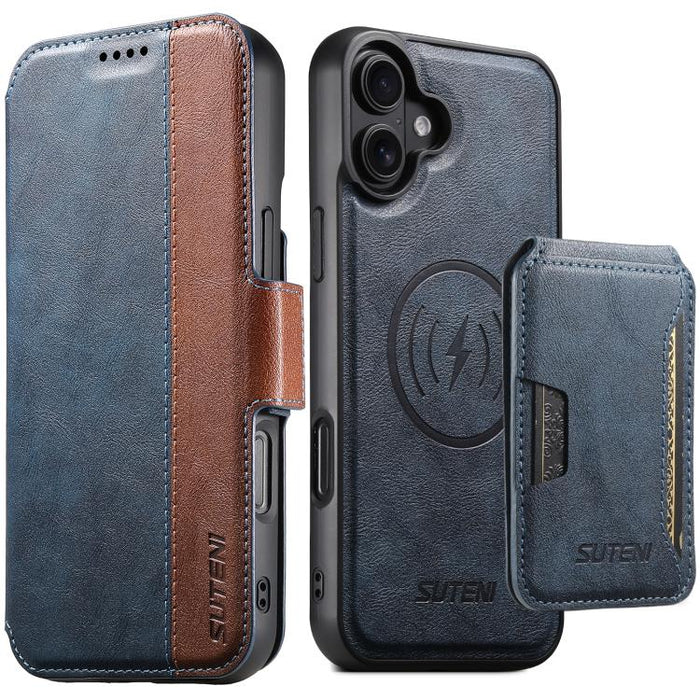 Funda para teléfono magnética extraíble con diseño de piel de vaca y empalme izquierdo-derecho Suteni Q07S3, For iPhone 17 Pro Max, For iPhone 17 Pro, For iPhone 17, For iPhone Air, For iPhone 16 Pro Max, For iPhone 16 Pro, For iPhone 16 Plus          ...