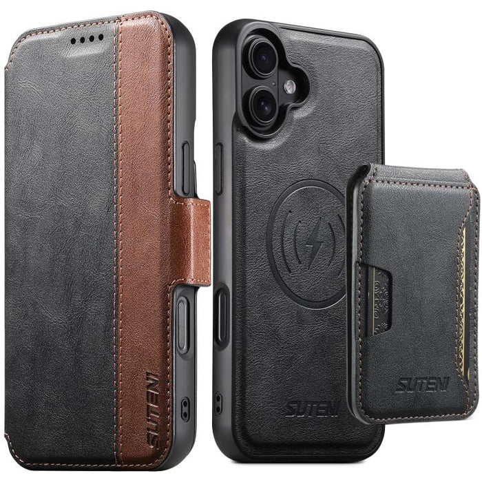 Funda para teléfono magnética extraíble con diseño de piel de vaca y empalme izquierdo-derecho Suteni Q07S3, For iPhone 17 Pro Max, For iPhone 17 Pro, For iPhone 17, For iPhone Air, For iPhone 16 Pro Max, For iPhone 16 Pro, For iPhone 16 Plus          ...