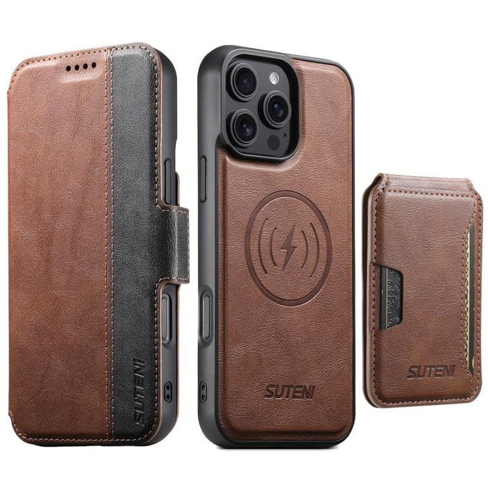 Funda para teléfono magnética extraíble con diseño de piel de vaca y empalme izquierdo-derecho Suteni Q07S3, For iPhone 17 Pro Max, For iPhone 17 Pro, For iPhone 17, For iPhone Air, For iPhone 16 Pro Max, For iPhone 16 Pro, For iPhone 16 Plus          ...
