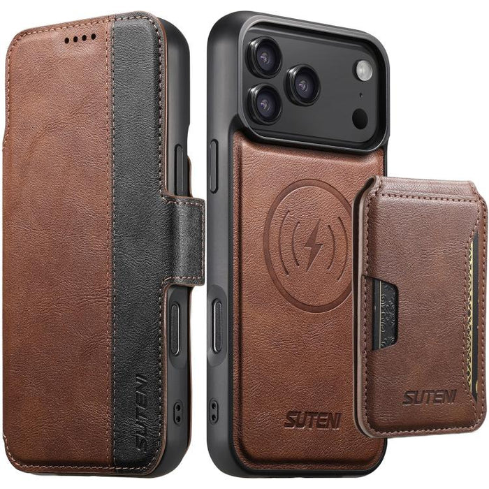Funda para teléfono magnética extraíble con diseño de piel de vaca y empalme izquierdo-derecho Suteni Q07S3, For iPhone 17 Pro Max, For iPhone 17 Pro, For iPhone 17, For iPhone Air, For iPhone 16 Pro Max, For iPhone 16 Pro, For iPhone 16 Plus          ...