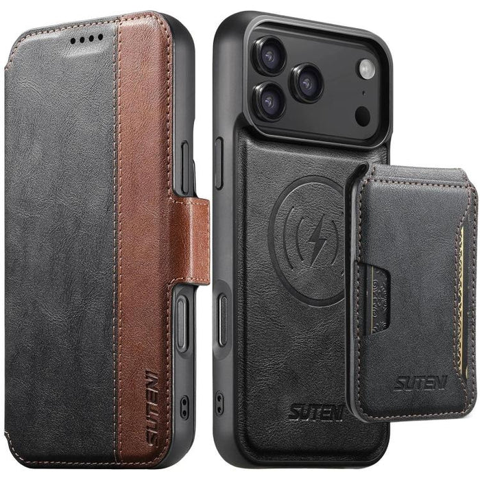 Funda para teléfono magnética extraíble con diseño de piel de vaca y empalme izquierdo-derecho Suteni Q07S3, For iPhone 17 Pro Max, For iPhone 17 Pro, For iPhone 17, For iPhone Air, For iPhone 16 Pro Max, For iPhone 16 Pro, For iPhone 16 Plus          ...