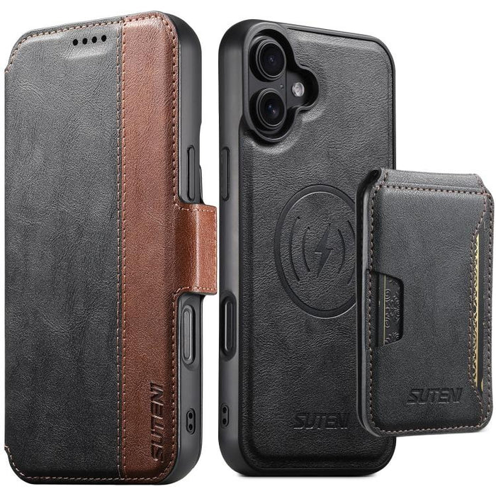 Funda para teléfono magnética extraíble con diseño de piel de vaca y empalme izquierdo-derecho Suteni Q07S3, For iPhone 17 Pro Max, For iPhone 17 Pro, For iPhone 17, For iPhone Air, For iPhone 16 Pro Max, For iPhone 16 Pro, For iPhone 16 Plus          ...