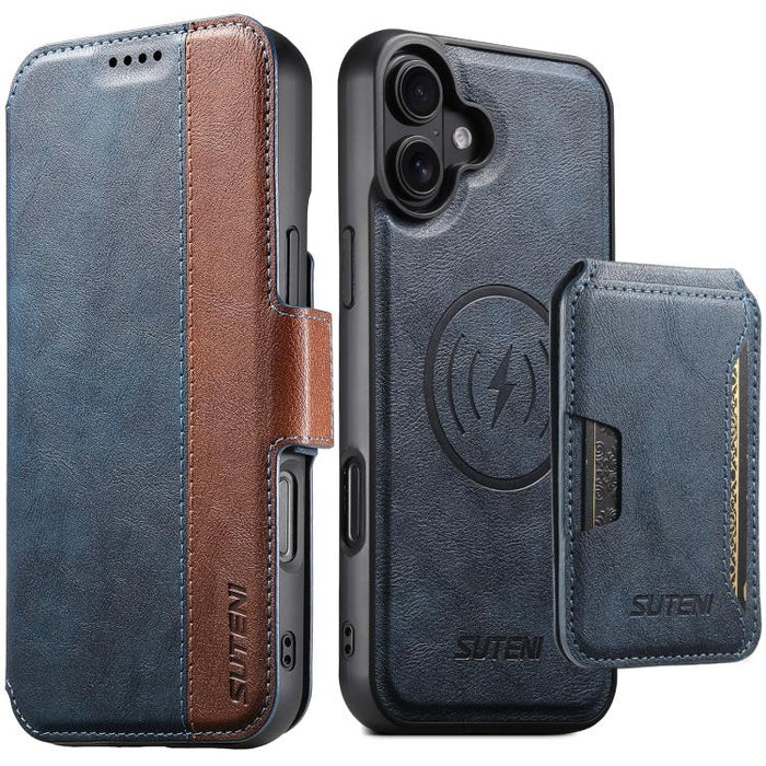 Funda para teléfono magnética extraíble con diseño de piel de vaca y empalme izquierdo-derecho Suteni Q07S3, For iPhone 17 Pro Max, For iPhone 17 Pro, For iPhone 17, For iPhone Air, For iPhone 16 Pro Max, For iPhone 16 Pro, For iPhone 16 Plus          ...