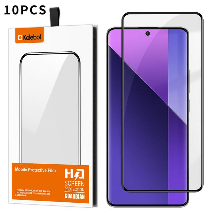 10 láminas de vidrio templado HD serigrafiadas, curvas, con adhesivo completo, de alto contenido en aluminio, con cobertura total y antihuellas, de la marca Kalebol., For Redmi Note 15 Pro+ 5G Global 163.3mm, For Redmi Note 15 5G Global 164mm          ...