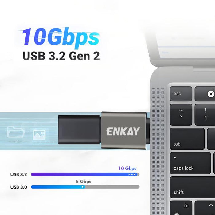 Adaptador de datos ENKAY ENK-AT134 de 10 Gbps, USB 3.2 A hembra a USB C macho, convertidor de aleación de aluminio, 2 Pcs