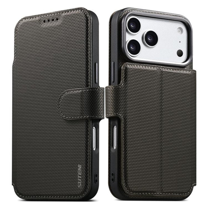 Funda para teléfono Suteni Q09 con cartera magnética desmontable 2 en 1, textura triangular y piel vegana., For iPhone 17 Pro Max, For iPhone 17 Pro, For iPhone 17, For iPhone 16 Pro Max, For iPhone 16 Pro, For iPhone 16, For iPhone 15 Pro Max         ...