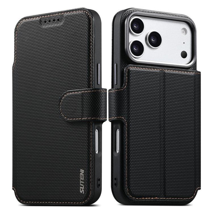 Funda para teléfono Suteni Q09 con cartera magnética desmontable 2 en 1, textura triangular y piel vegana., For iPhone 17 Pro Max, For iPhone 17 Pro, For iPhone 17, For iPhone 16 Pro Max, For iPhone 16 Pro, For iPhone 16, For iPhone 15 Pro Max         ...