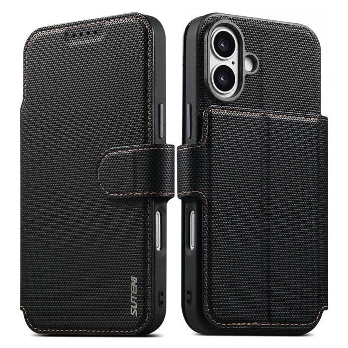 Funda para teléfono Suteni Q09 con cartera magnética desmontable 2 en 1, textura triangular y piel vegana., For iPhone 17 Pro Max, For iPhone 17 Pro, For iPhone 17, For iPhone 16 Pro Max, For iPhone 16 Pro, For iPhone 16, For iPhone 15 Pro Max         ...