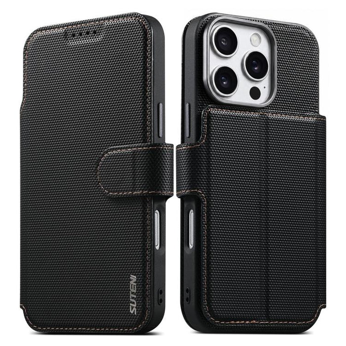 Funda para teléfono Suteni Q09 con cartera magnética desmontable 2 en 1, textura triangular y piel vegana., For iPhone 17 Pro Max, For iPhone 17 Pro, For iPhone 17, For iPhone 16 Pro Max, For iPhone 16 Pro, For iPhone 16, For iPhone 15 Pro Max         ...