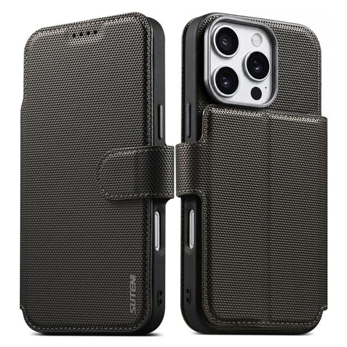 Funda para teléfono Suteni Q09 con cartera magnética desmontable 2 en 1, textura triangular y piel vegana., For iPhone 17 Pro Max, For iPhone 17 Pro, For iPhone 17, For iPhone 16 Pro Max, For iPhone 16 Pro, For iPhone 16, For iPhone 15 Pro Max         ...
