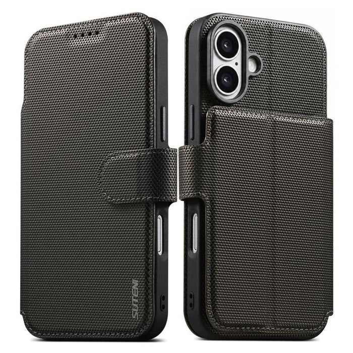 Funda para teléfono Suteni Q09 con cartera magnética desmontable 2 en 1, textura triangular y piel vegana., For iPhone 17 Pro Max, For iPhone 17 Pro, For iPhone 17, For iPhone 16 Pro Max, For iPhone 16 Pro, For iPhone 16, For iPhone 15 Pro Max         ...