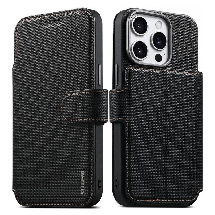 Funda para teléfono Suteni Q09 con cartera magnética desmontable 2 en 1, textura triangular y piel vegana., For iPhone 17 Pro Max, For iPhone 17 Pro, For iPhone 17, For iPhone 16 Pro Max, For iPhone 16 Pro, For iPhone 16, For iPhone 15 Pro Max         ...